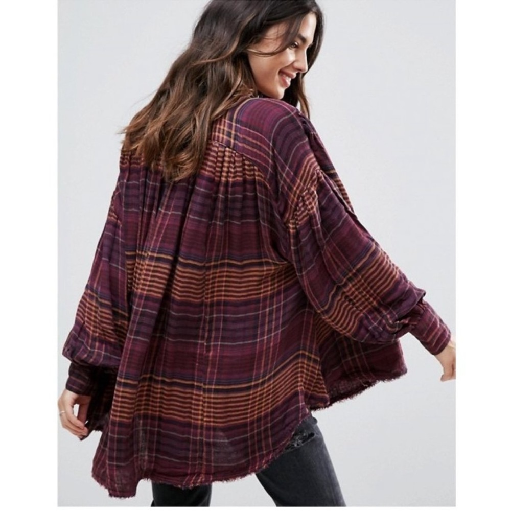 Free People Plaid Slouchy Oversized Top - Picture 11 of 11